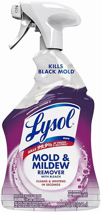 Lysol Mold & Mildew Remover Spray, Bathroom & Shower Cleaner, Disinfectant Spray, Stain Remover with Bleach, Tough on Black Mold, Multipurpose Cleaner for Home and Kitchen, 32oz - Product Image
