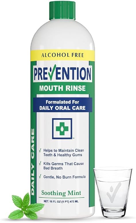 Prevention Daily Care Alcohol-Free Mouthwash, Hydrogen Peroxide Teeth Whitening with Soothing Fresh Mint for Bad Breath Treatment, Fluoride-Free Gum Care Oral Mouth Rinse 16 oz 1 Pack - Product Image