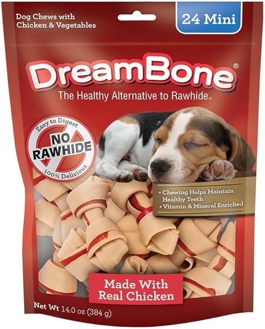DreamBone Chicken Mini Bone Dog Treats, Daily Rawhide-Free Chew, Digests Safely and Completely, With Real Protein, Chicken and Veggies, 24 count - Product Image