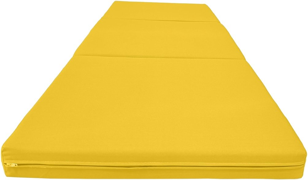 D&D Futon Furniture Trifold Foam Beds, Floor Tri-Fold Bed, Foldable Shikibuton Mattress Cushion Topper Mat for Space Saving Sleepover 3x27x75 in, Yellow - Product Image
