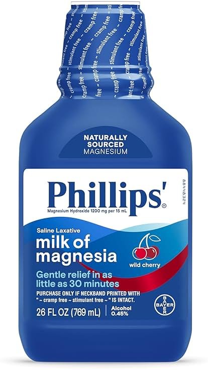 Phillips’ Milk of Magnesia Liquid Laxative, Wild Cherry Flavor, Stimulant Free, Cramp Free Relief of Occasional Constipation*, Effective in 30 minutes - 6 hours, #1 Milk of Magnesia Brand, 26 oz - Product Image