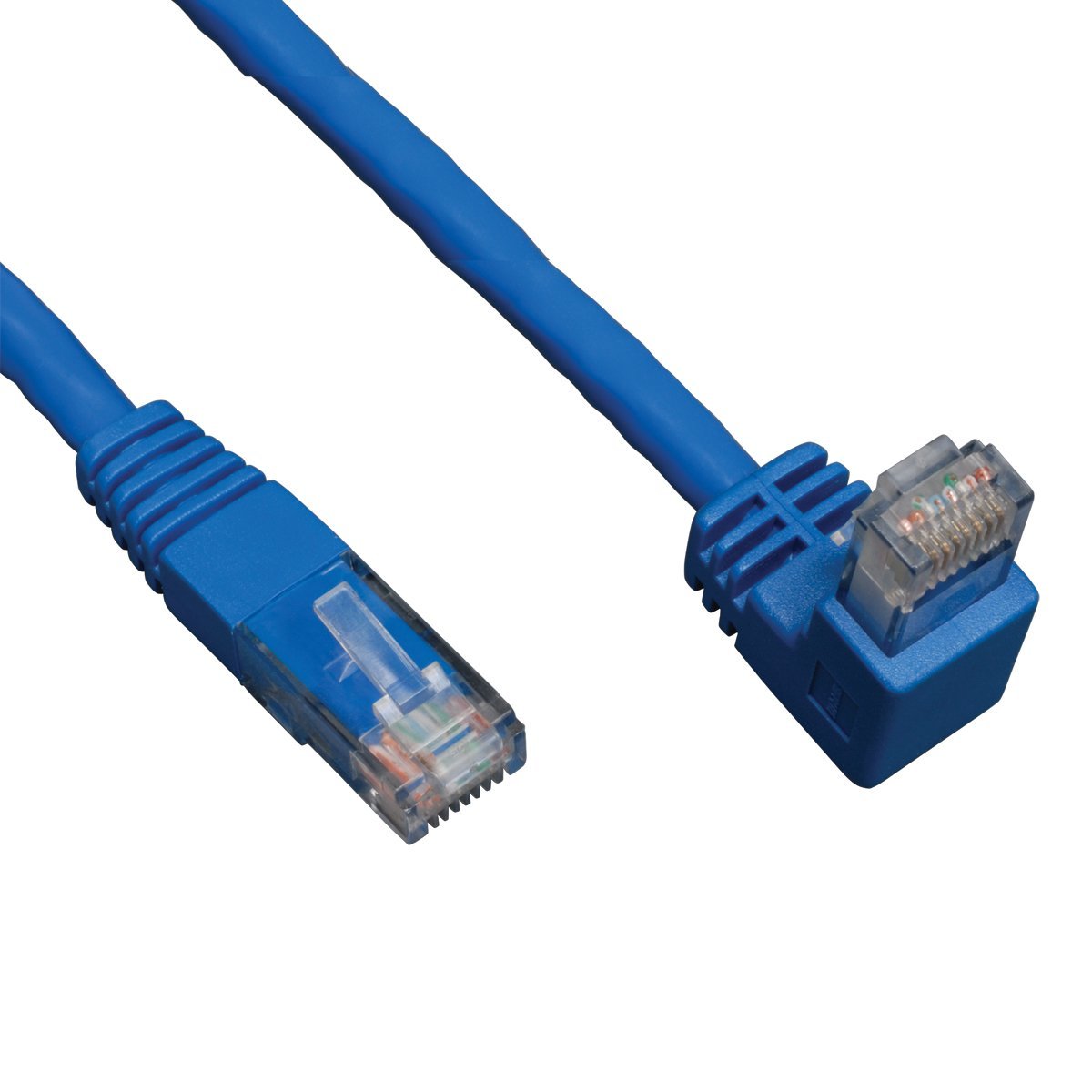 Tripp Lite Cat6 Gigabit Molded Patch Cable (RJ45 Right Angle M to RJ45 M) Blue, 3-ft.(N204-003-BL-RA) - Product Image