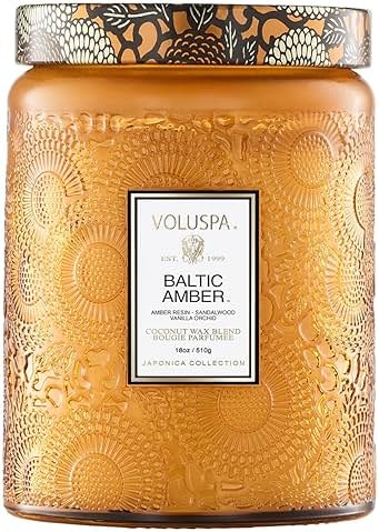 Voluspa Baltic Amber Candle, 18 oz, Coconut Wax Blend, Scented Candles for Home, 100 Hour Burn Time, Candle Jar - Product Image