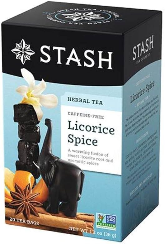 Stash Tea Licorice Spice Herbal Tea 20 Count Tea Bags in Foil (Pack of 3), Tea Bags Individually Wrapped in Foil (packaging may vary), Naturally Sweet Herbal Tisane, Zero Caffeine, Drink Hot or Iced - Product Image