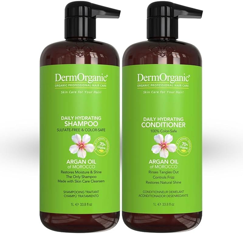 DermOrganic Daily Shampoo and Hydrating Conditioner with Argan Oil Duo Set , 33.8 fl.oz each - Product Image