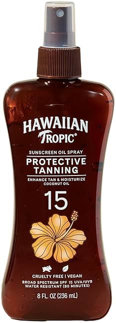Hawaiian Tropic Sunscreen Protective Tanning Dry Oil Broad Spectrum Sun Care Sunscreen Spray - SPF 15, 8 Ounce, Sun - Product Image