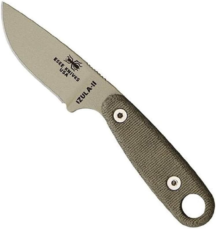 ESEE Knives Izula-II Fixed Blade Knife, Micarta Handle, Molded Sheath, Clip Plate (Desert Tan) - Product Image