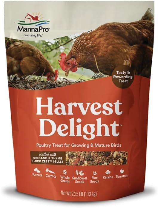 Manna Pro Harvest Delight Poultry Treat, Whole Grain & Seed Mix with Fruits & Vegetables, 14% Protein Snack for Chickens, Ducks & Mixed Flocks, 2.25 lb - Product Image