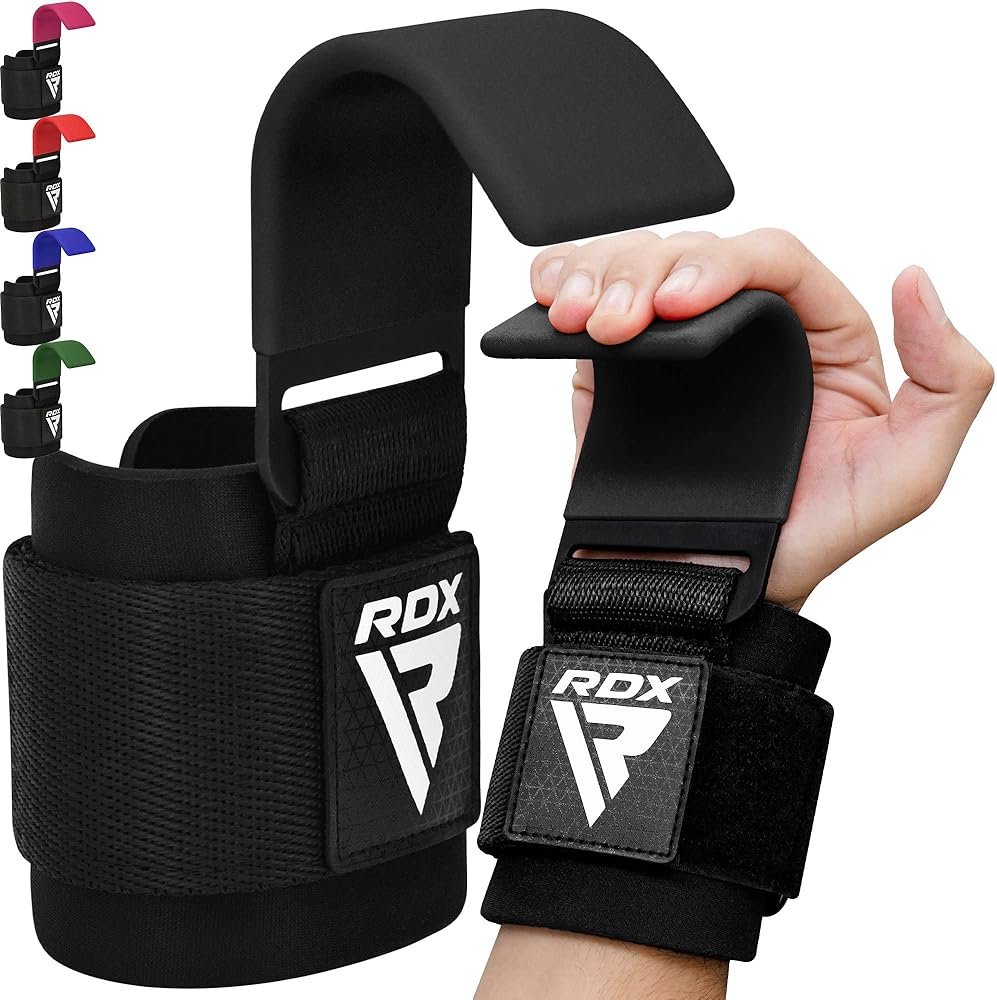 RDX Weight Lifting Hooks for Deadlifting (Pair) - 600Lbs Capacity - 8MM Neoprene Wrist Support Wraps - Grip Enhancer for Pull Ups Lat Pulldowns Rows - Adjustable Gym Workout Power Straps for Men Women - Product Image