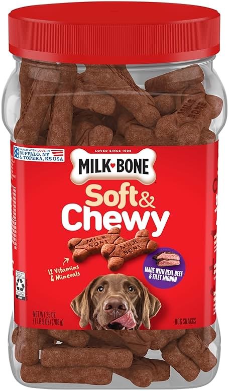 Milk-Bone Soft & Chewy Dog Treats, 25 Oz. Canister | Made with real beef & filet mignon, tender dog treats, easy to chew, for dogs of all ages and sizes - Product Image