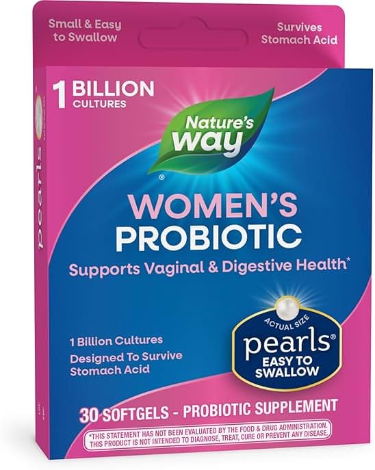 Nature's Way Women's Probiotic Pearls, Supports Vaginal and Digestive Health*, 1 Billion Live Cultures, Protects Against Occasional Bloating & Constipation*, Easy-to-Swallow Softgels, 30 Count - Product Image