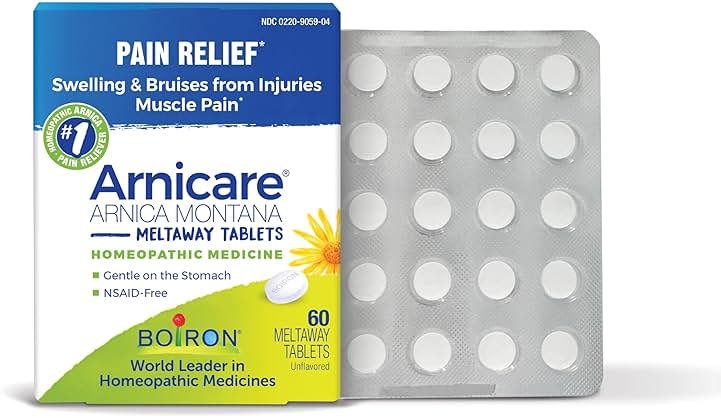 Boiron Arnicare Tablets for Pain Relief from Muscle Pain, Joint Soreness, Swelling from Injury or Bruises - 60 Count - Product Image