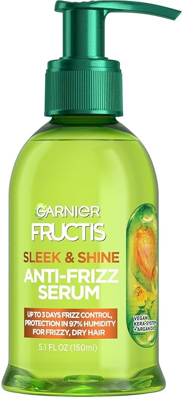 Garnier Fructis Sleek & Shine Anti-Frizz Hair Serum for Frizzy, Dry Hair, Leave-In Argan Oil Infused Formula with Up to 72HRs of Frizz Control, Smooths Flyaways & Boosts Hair Shine, 5.1 Fl Oz - Product Image