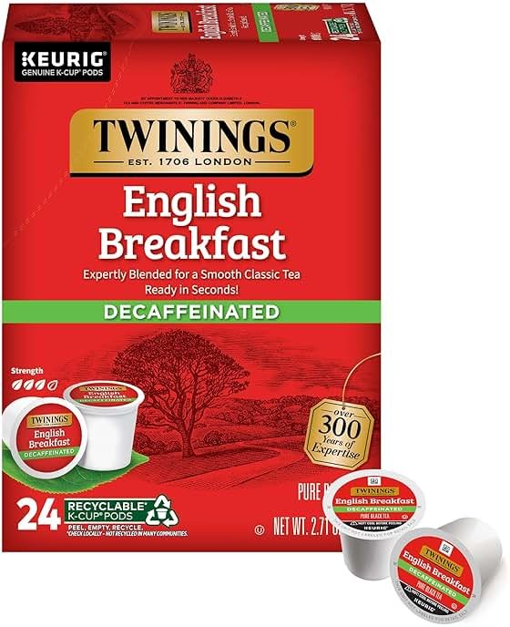 Twinings Decaffeinated English Breakfast Black Tea K-Cup Pods for Keurig, 24 Count (Pack of 1), Smooth, Flavourful, Robust, Enjoy Hot or Iced - Product Image