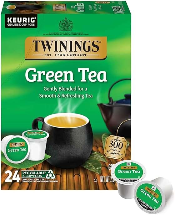 Twinings Green Tea K-Cup Pods for Keurig, 24 Count (Pack of 1), Smooth Flavour, Enticing Aroma, Caffeinated, Enjoy Hot or Iced - Product Image