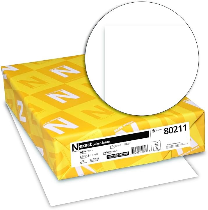 Neenah Exact Vellum Bristol, 8.5" x 11", 67 lb/147 gsm, White, 94 Brightness, 250 Sheets (80211) - Product Image