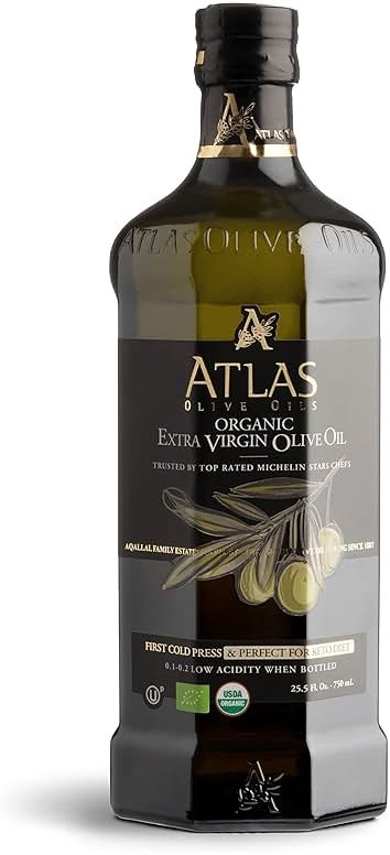 Atlas 750 mL Organic Cold Press Extra Virgin Olive Oil in Glass Bottle, Polyphenol Rich from Morocco | Newly Harvested Unprocessed from One Single Family Farm | Moroccan EVOO Trusted by Award-Winning Chefs - Product Image