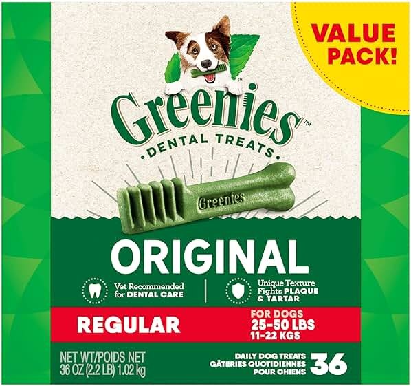 Greenies Veterinarian-Recommended Adult Natural Dental Dog Treats Regular Size, Dog Dental Chews, Original Flavor, 36 oz. Pack, 36 Count - Product Image