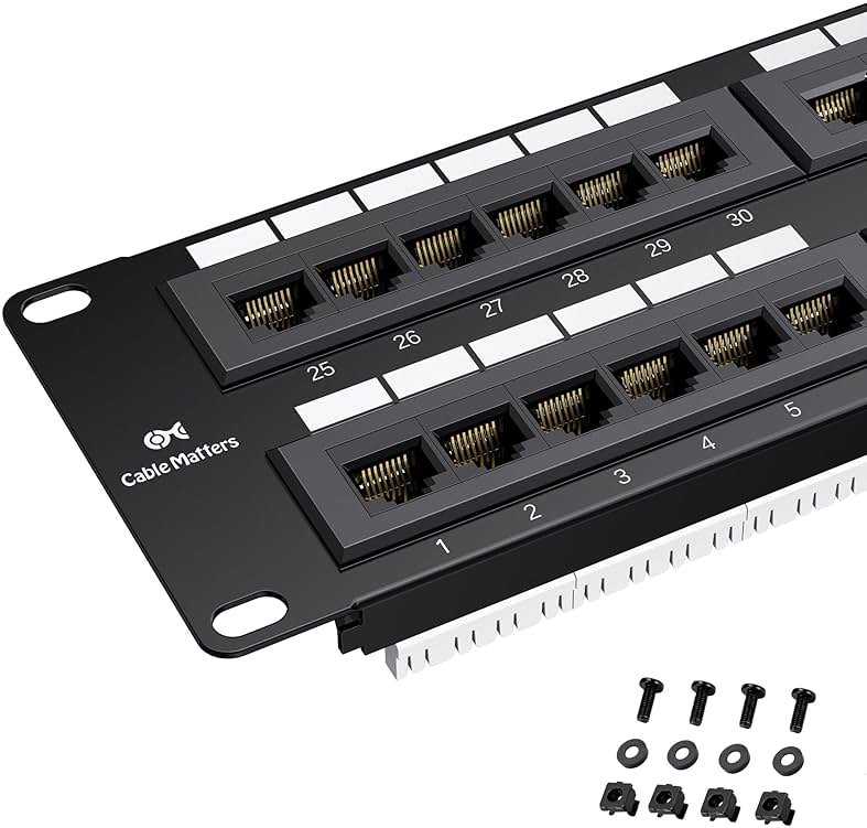 Cable Matters [UL Listed] 48 Port Patch Panel Rackmount or Wall Mount 19-Inch, 2U Cat6 Network Patch Panel for 10 Gigabit Ethernet, 110 or Krone Impact Tools Compatible - Product Image