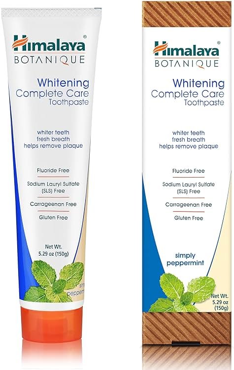 Himalaya Botanique Whitening Complete Care Toothpaste, Peppermint Flavor - Whitening Toothpaste Without Fluoride for Brighter Teeth & Fresh Breath - Vegan, Gluten Free, 5.29 oz - Product Image