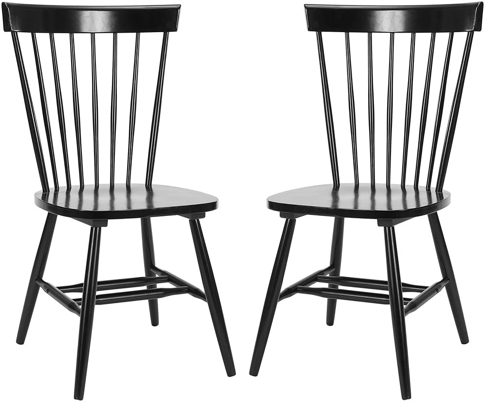 SAFAVIEH Furniture - Parker Spindle Dining Chair Set of 2 - Black - Solid Wood - Classic Windsor Design - Ideal for Dining Room, Kitchen, 17.3" Seat Height (AMH8500B-SET2) - Product Image