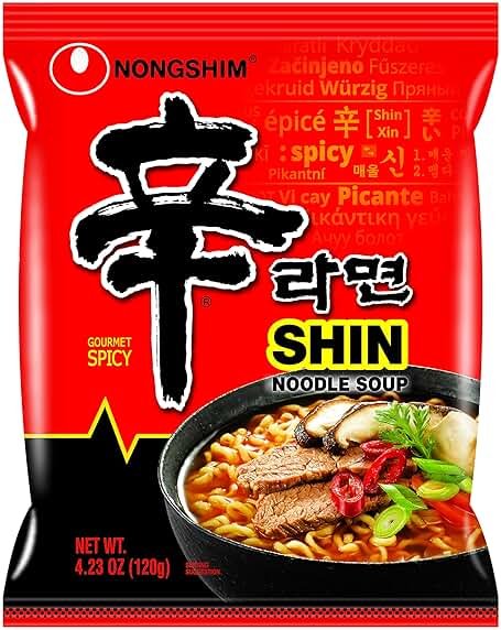 Nongshim Shin Ramyun Noodles, Spicy Korean Signature Instant Ramyun, Rich Beef Flavored Broth, Microwaveable, Korean Instant Noodles, 4.23 oz (Pack of 20), Packaging May Vary. - Product Image
