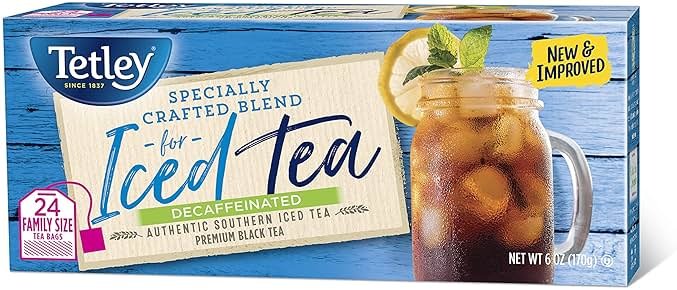 Tetley Black Tea, Decaffeinated Iced Tea Blend, Family Size, 24 Square Tea Bags (Pack of 1) - Product Image