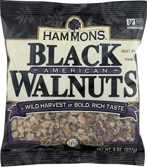 Hammons Fancy Large Black Walnuts - Wild Harvested - Non-GMO - Gluten-Free - High Protein - Keto Snack - Nuts for Cooking and Baking - 8oz - Product Image