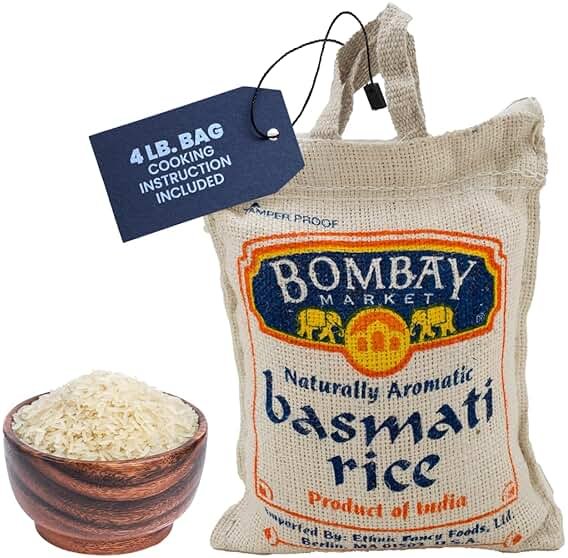 Bombay Market White Basmati Rice - Aromatic & Nutty Flavor Basmati Rice - Long Grain Rice Basmati (4 Pound Bag) - Product Image