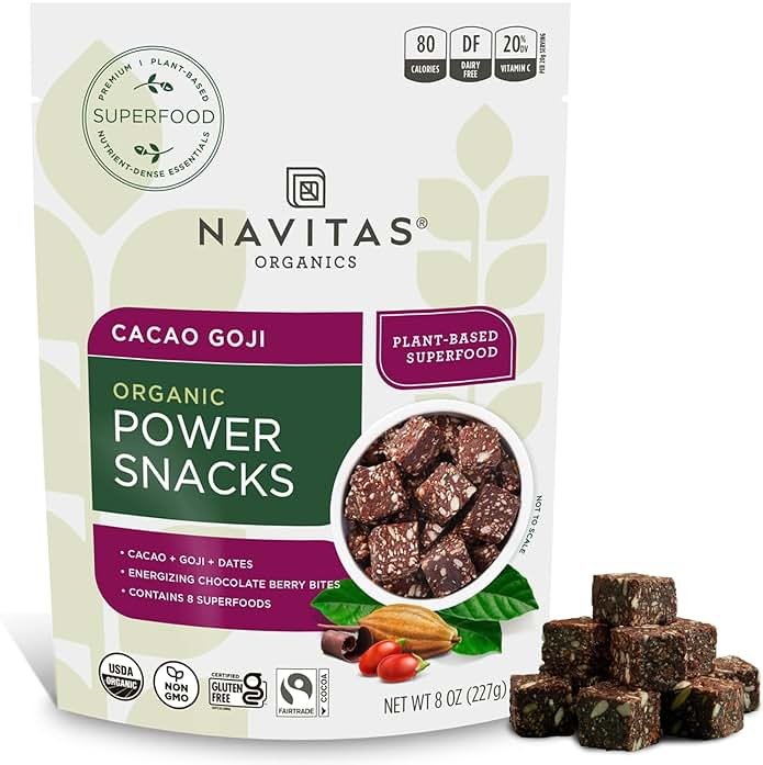 Navitas Organics Cacao Goji Superfood+ BITES – Power Snacks – All Natural Plant Based – Clean Energy & Nutrition – USDA Organic, Non GMO, Gluten Free, Soy Free, Kosher, Vegan (8oz. Bag 11 Servings) - Product Image