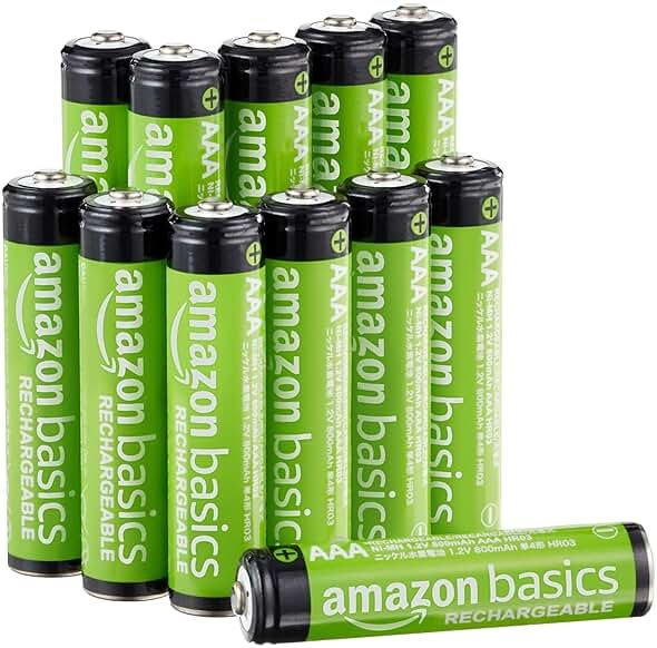 Amazon Basics 12-Pack Rechargeable AAA NiMH Batteries, 800 mAh, 1.2V, Low Self-Discharge, Pre-Charged, Recharge up to 1000x Times - Product Image