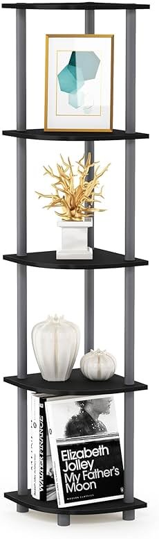 Furinno TURN-N-TUBE Corner Shelf, 5-Tier Corner Bookshelf, Open Storage Shelves, for Organization and Storage, Living Room, Home Office, Garage, Bedroom, Black - Product Image