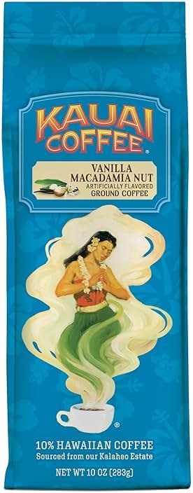 Kauai Hawaiian Ground Coffee, Vanilla Macadamia Nut Flavor (10 oz Bag) - 10% Hawaiian Coffee from Hawaii's Largest Coffee Grower - Bold, Rich Blend, 10 oz - Product Image