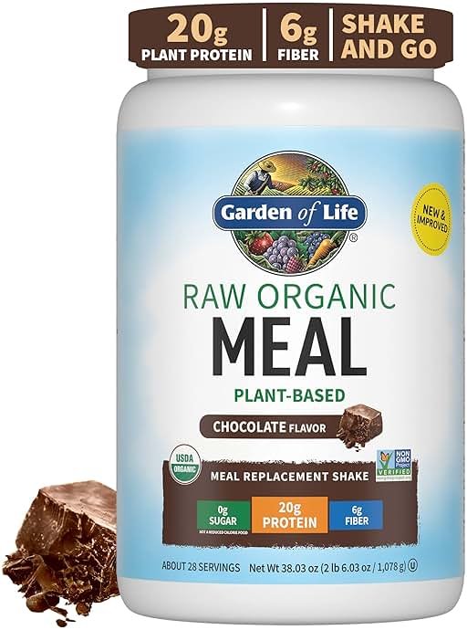 Garden of Life Meal Replacement Shakes, Raw Organic, Chocolate Protein Powder with Plant Based Pea Protein, Sprouts, Greens, Probiotics, Dairy Free 28 Servings - Product Image