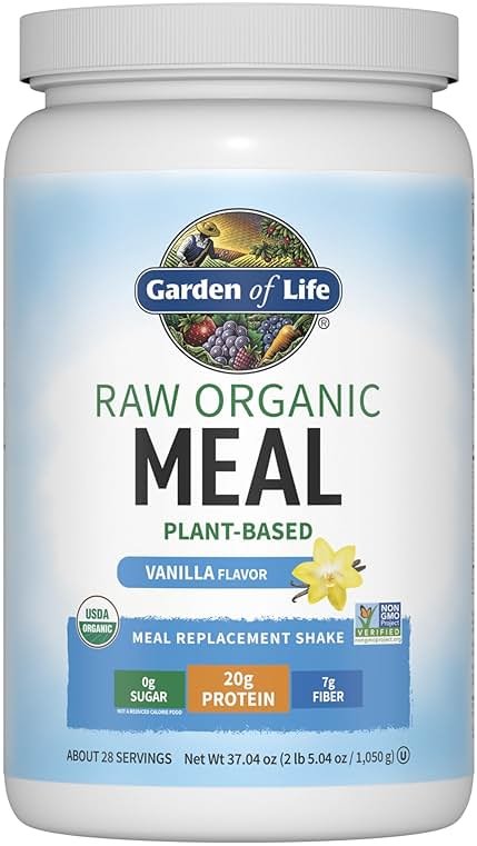 Garden of Life Meal Replacement Shakes, Raw Organic, Vanilla Protein Powder with Plant Based Pea Protein, Sprouts, Greens, Probiotics, Dairy Free 28 Servings - Product Image