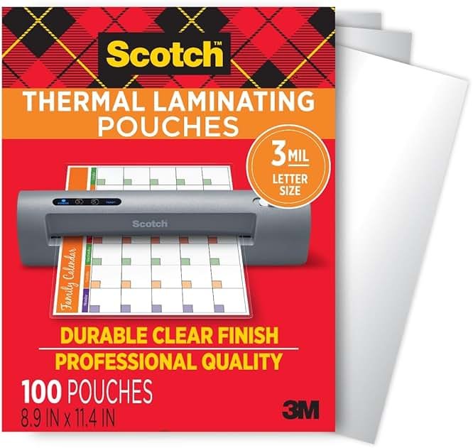 Scotch Thermal Laminating Pouches, for Use with Thermal Laminators, 8.9 x 11.4 Inches, Letter Size Sheets, 100-Pack - Product Image