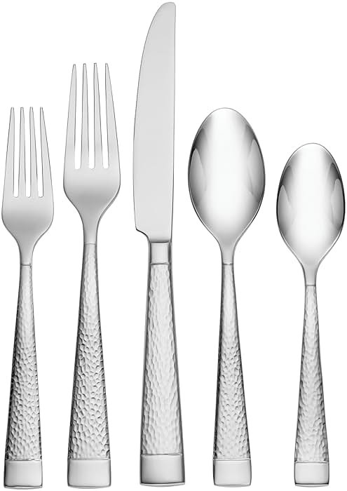 Oneida Silverware Set For 12, Sambre 65-Piece Fine Flatware Set with Serving Utensils, Service For 12, 18/10 Stainless Steel, Dishwasher Safe, Knives Spoons And Forks Sets, Dining (Silver, 65 Piece) - Product Image