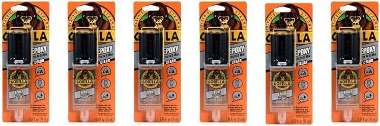 Gorilla 2 Part Epoxy, 5 Minute Set, .85 Ounce Syringe, Clear, (Pack of 6) - Product Image