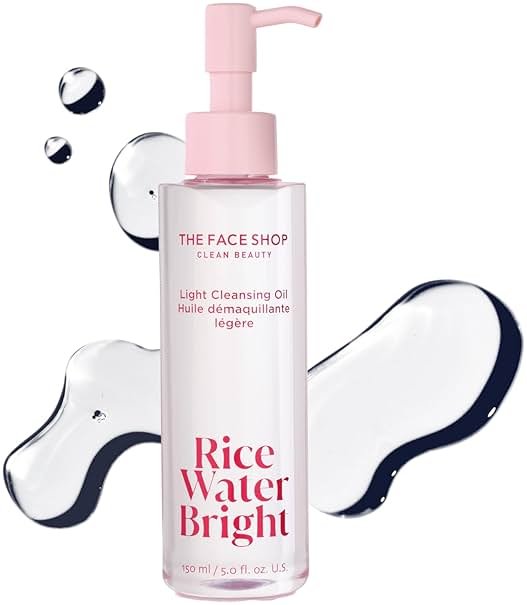 The Face Shop Rice Water Bright Light Facial Cleansing Oil, Daily Makeup Remover, Oil Cleanser, Vegan, Korean Skin Care with Jojoba Oil, Face Pore Cleanser, 150ml - Product Image