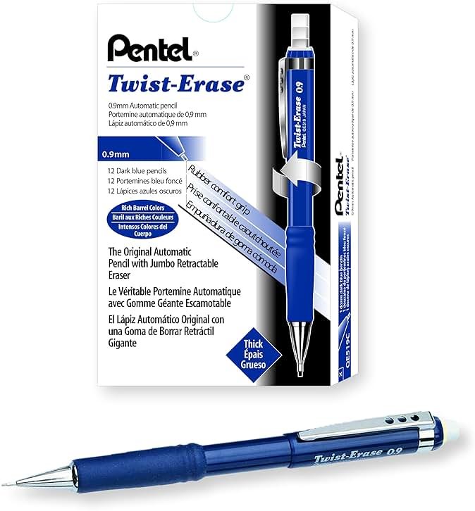 Pentel Twist-Erase III Mechanical Pencil, (0.9mm), Blue Barrel, Box of 12 (QE519C) - Product Image