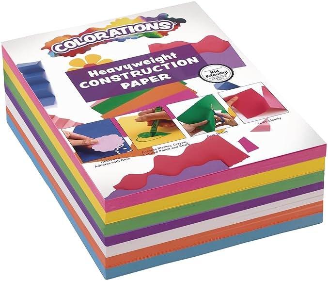 Colorations Construction Paper for Kids - 7 Bright Colors - 600 Bulk Sheets of 9"X12" - Assorted Pack of Heavy-Duty Craft Paper, Bulk School Supplies - Product Image