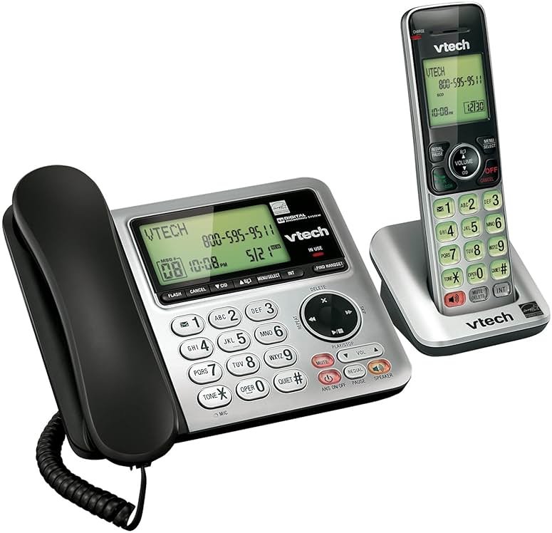 VTech CS6649 DECT 6.0 Expandable Corded/Cordless Phone with Answering System and Caller ID/Call Waiting, Silver/Black with 1 Handset - Product Image