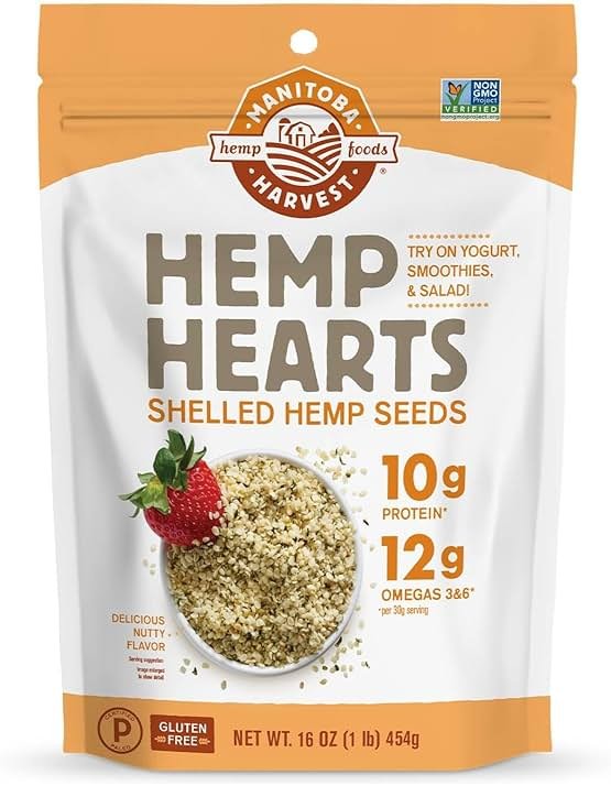 Manitoba Harvest Hemp Hearts, Shelled Hemp Seeds - 16oz - 10g Plant Protein & 12g Omega 3 & 6 per 30g serving - Easy to Digest with 9 Amino Acids - Gluten Free, Non-GMO Project Verified - Product Image