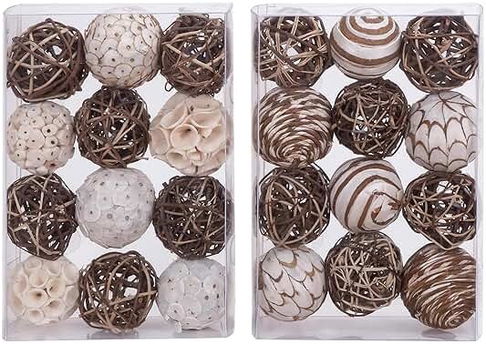 Deco 79 Dried Plant Handmade Decorative Ball Orbs & Vase Filler with Varying Designs, Set of 2 10"H, 7"W, Brown - Product Image