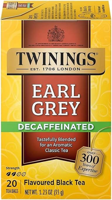 Twinings Decaffeinated Earl Grey Black Tea Individually Wrapped Bags, 20 Count (Pack of 1), Flavoured with Citrus and Bergamot, Enjoy Hot or Iced, 20 Teabags - Product Image