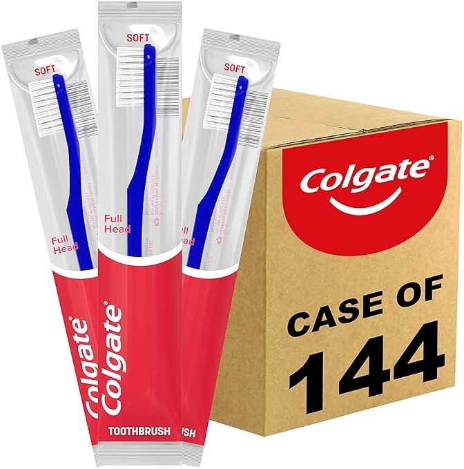 Colgate Soft Toothbrushes, Bulk Toothbrushes, Individually Wrapped Toothbrushes for Adults, Case of 144 - Product Image