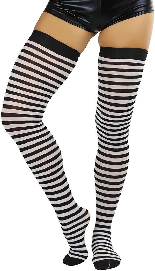 ToBeInStyle Women’s Opaque Hosiery Thin Striped Thigh High Long Stocking - Product Image