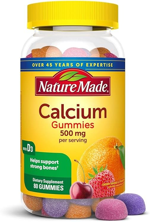 Nature Made Calcium Gummies 500 mg Per Serving with Vitamin D3, Dietary Calcium Supplement for Bone Support, 80 Gummies, 40 Day Supply - Product Image