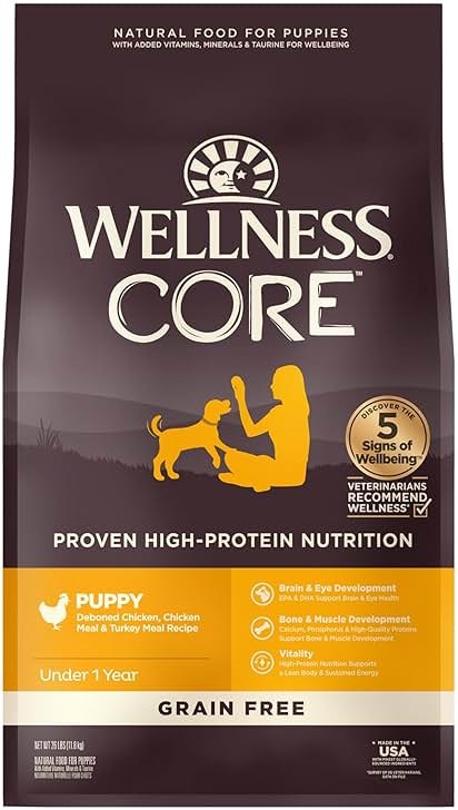 Wellness CORE Puppy Dry Dog Food, Grain Free Kibble, Natural, High Protein, Chicken and Turkey Recipe, 4 lb Bag - Product Image