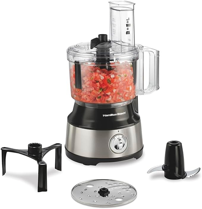 Hamilton Beach Food Processor & Vegetable Chopper for Slicing, Shredding, Mincing, and Puree, 10 Cups + Easy Clean Bowl Scraper, Black and Stainless Steel (70730) - Product Image
